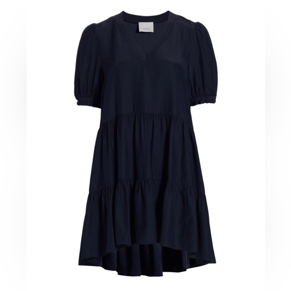 Cinq a Sept Navy Silk Tiered Dress
